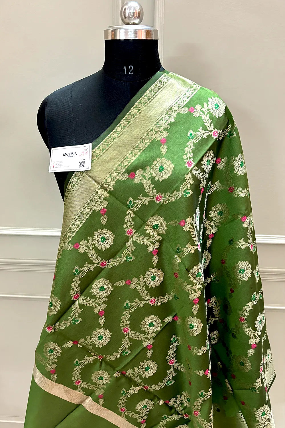 Mehendi Meenakari Satin Silk Banarasi Dupatta