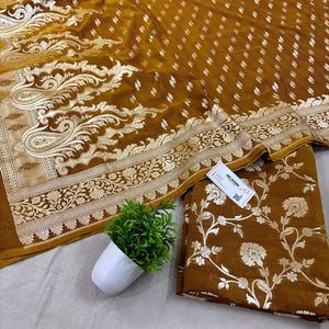 Mustard Golden Zari Katan Silk Banarasi Suit
