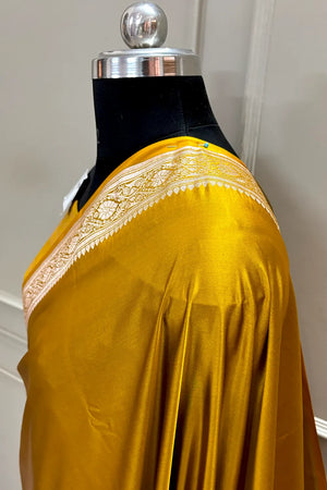 Mustard Zari Border Katan Silk Banarasi Saree