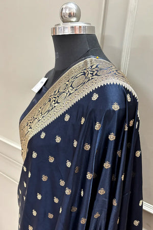 Navy Blue Golden Zari Katan Silk Banarasi Saree