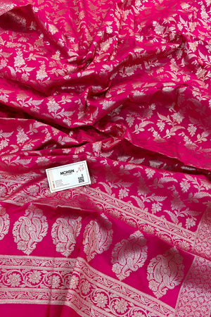 Pink Golden Zari Katan Silk Banarasi Dupatta