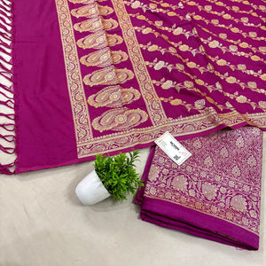 Pink Golden Zari Katan Silk Banarasi Suit