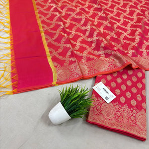Pink Golden Zari Resham Silk Banarasi Suit