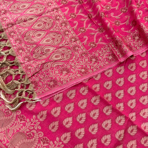 Pink Kacchi Carry Patta Cotton Silk Banarasi Suit