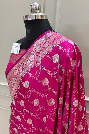Pink Ropeway Jaal Katan Silk Banarasi Saree