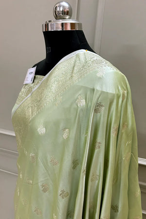 Pista Chaman Buti Katan Silk Banarasi Saree