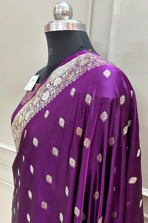 Purple Flying Buti Katan Silk Banarasi Saree