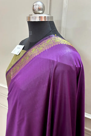 Purple Plain Golden Zari Silky Banarasi Saree