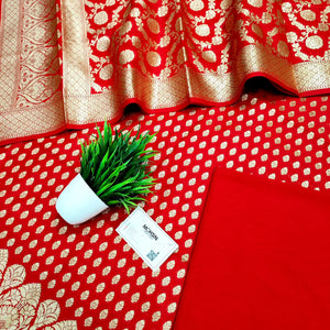 Red Kalli Buti Katan Silk Banarasi Suit