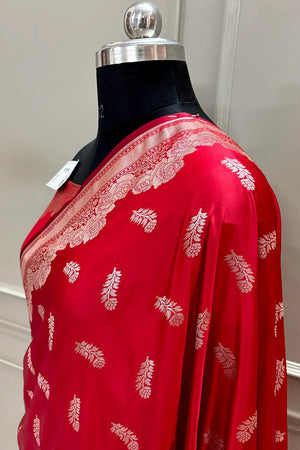 Red Kanak Buti Katan Silk Banarasi Saree