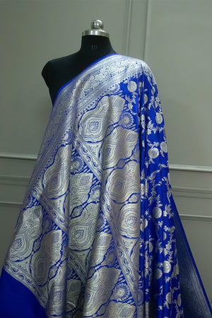 Royal Blue Shahanshahi Jaal Katan Silk Banarasi Saree