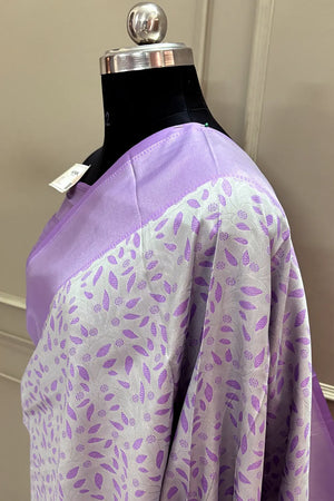 White and Lavender Resham Zari Banarasi Silk Saree