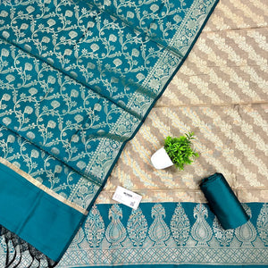 Beige and Teal Kalgha Laheriya Banarasi Silk Suit