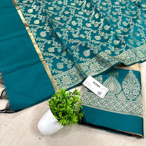 Beige and Teal Kalgha Laheriya Banarasi Silk Suit