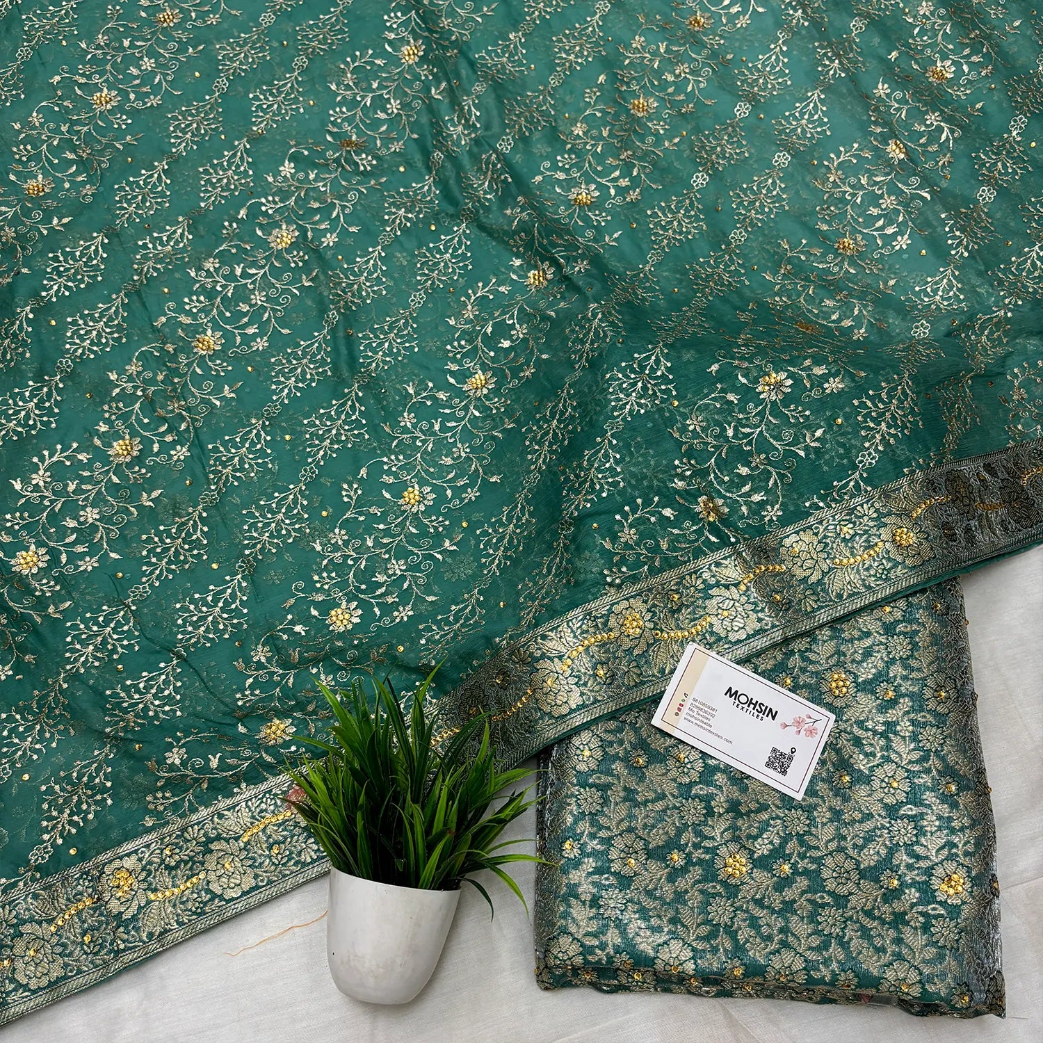 Teal Stone Work Kimkhab Silk Banarasi Gharara