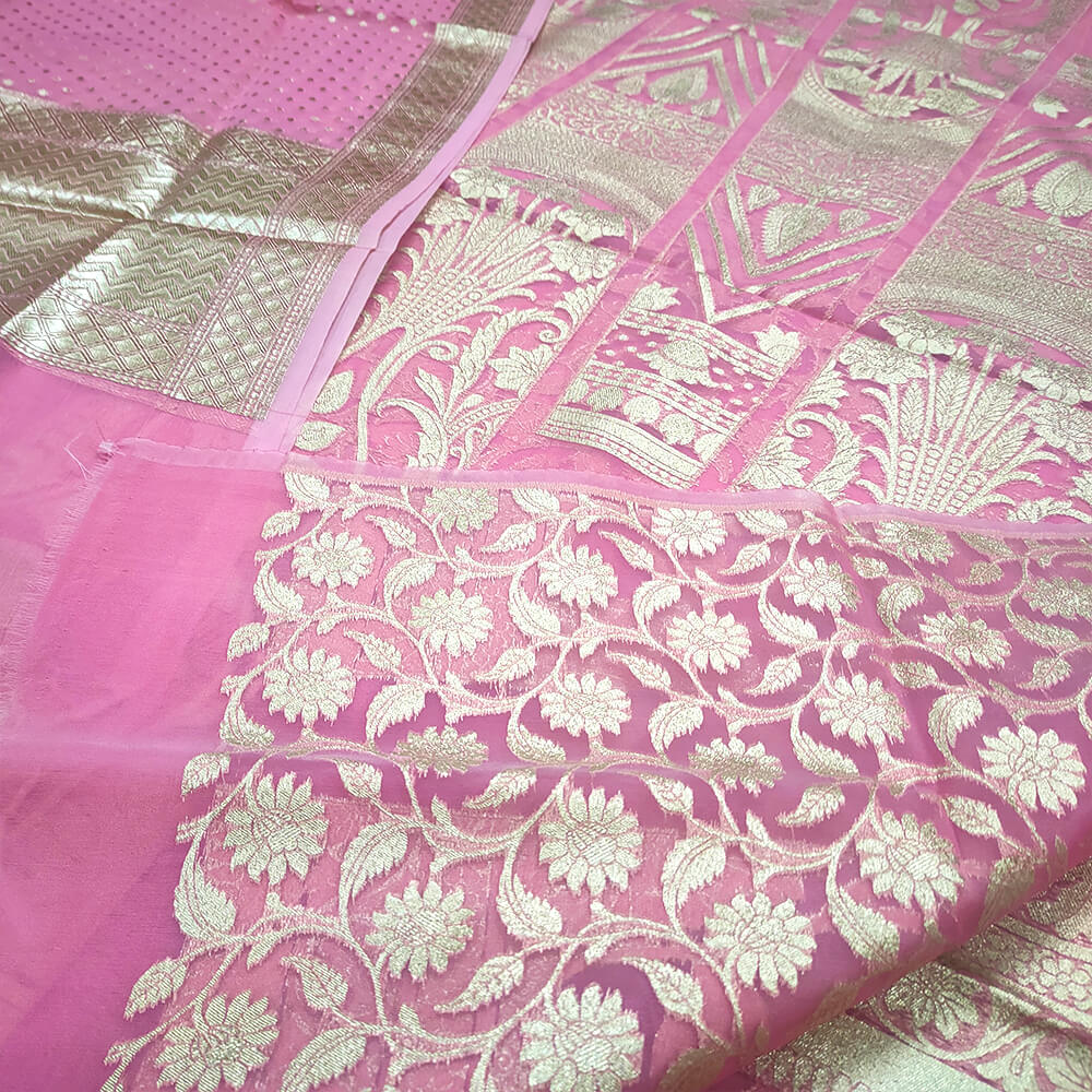 Baby Pink 24 Kalli Organza Silk Banarasi Lahenga
