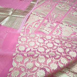 Baby Pink 24 Kalli Organza Silk Banarasi Lahenga