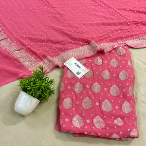 Baby Pink Golden Zari Pure Georgette Silk Banarasi Suit