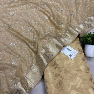 Beige Golden Zari Katan Silk Banarasi Gharara