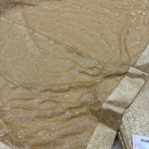 Beige Golden Zari Kimkhab Silk Banarasi Gharara