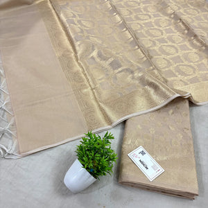 Beige Golden Zari Resham Silk Banarasi Suit