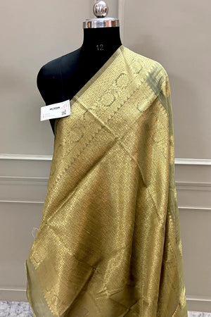 Beige Resham Zari Cotton Silk Banarasi Saree