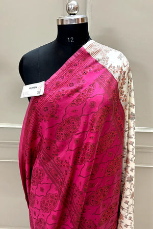 Beige and Pink Resham Silk Banarasi Saree