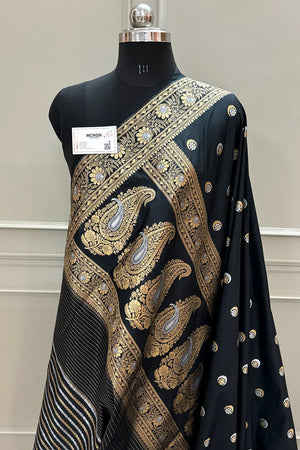 Black Chand Tara Katan Silk Banarasi Saree