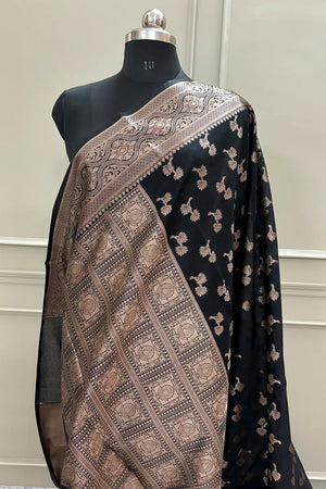 Black Daab Buti Chanderi Silk Banarasi Saree