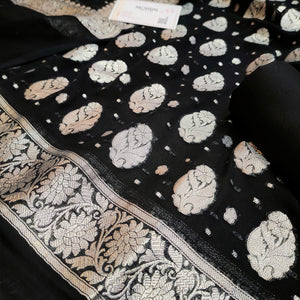 Black Silver Zari Handloom Georgette Banarasi Suit