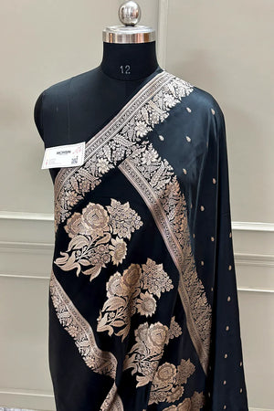 Black Golden Zari Katan Silk Banarasi Saree