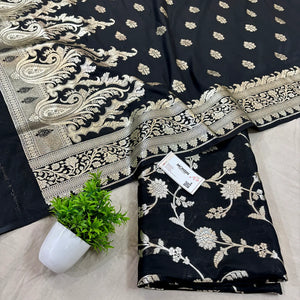 Black Golden Zari Katan Silk Banarasi Suit