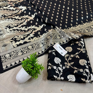 Black Golden Zari Katan Silk Banarasi Suit