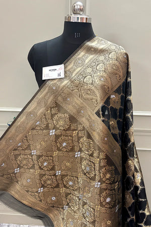 Black Golden Zari Organza Silk Banarasi Saree