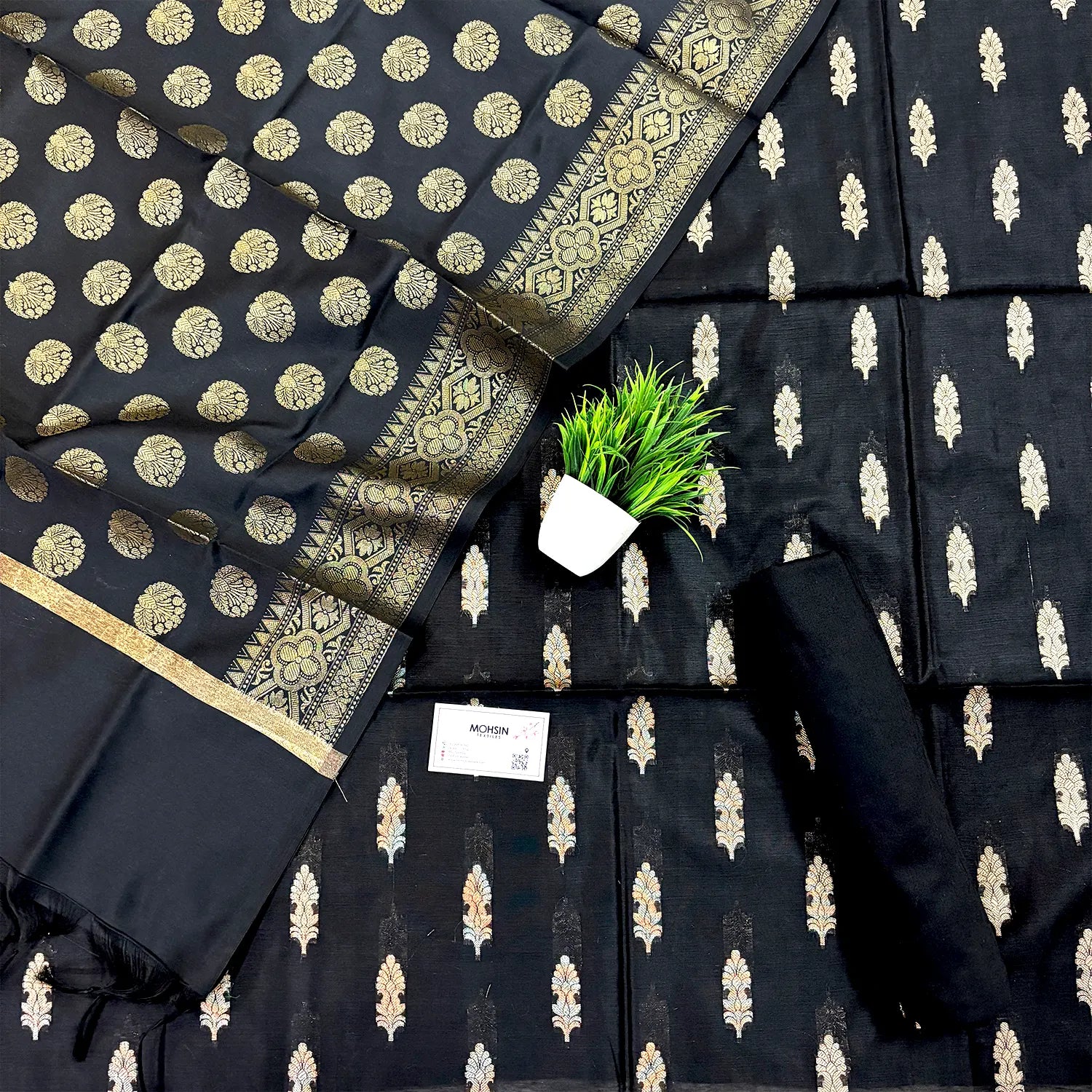 Black Golden Zari Satin Silk Banarasi Suit