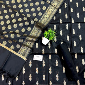 Black Golden Zari Satin Silk Banarasi Suit