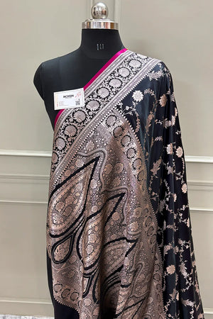 Black Makra Jaal Katan Silk Banarasi Saree