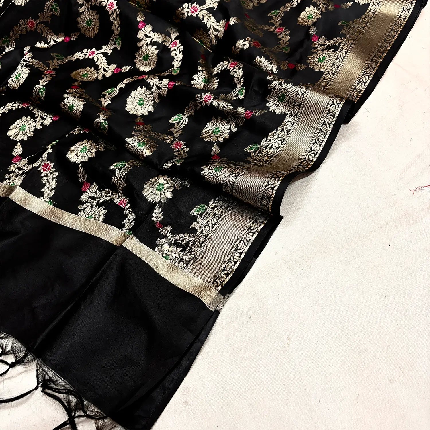 Black Meenakari Satin Silk Banarasi Dupatta