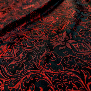 Black Red Brocade Katan Silk Banarasi Fabric