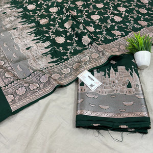 Bottle Green Ganga Ghat Katan Silk Banarasi Suit