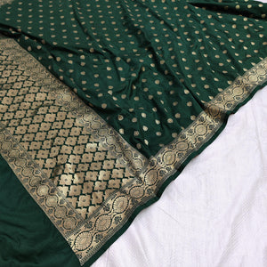 Bottle Green Handloom Pure Katan Silk Banarasi Dupatta