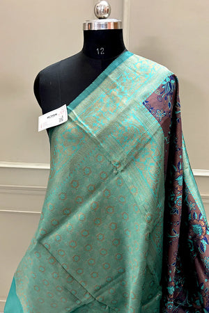 Coper and Teal Resham Zari Banarasi Silk Saree