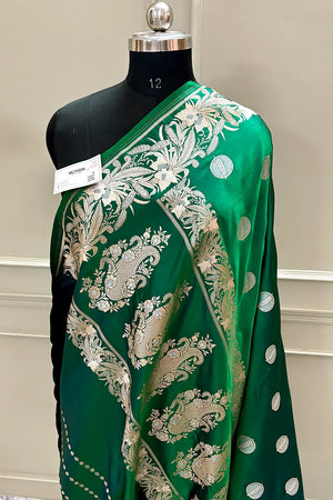 Emerald Green Golden Zari Katan Silk Banarasi Saree