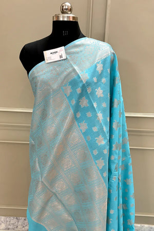 Firozi Autumn Buti Chanderi Silk Banarasi Saree