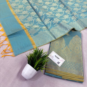 Firozi Golden Zari Banarasi Silk Suit