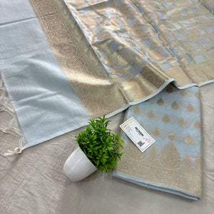 Firozi Golden Zari Resham Silk Banarasi Suit