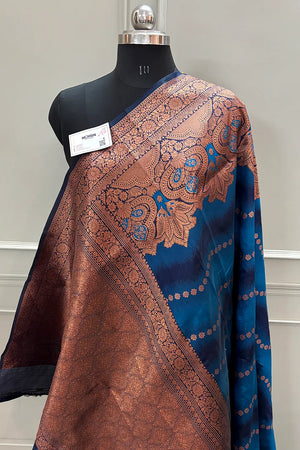 Firozi Golden Zari Silky Banarasi Saree