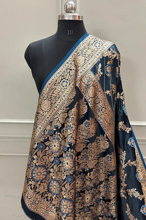Firozi Henna Jaal Katan Silk Banarasi Saree