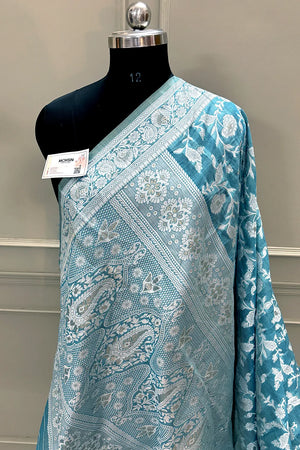 Firozi Resham Silk Banarasi Saree