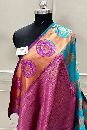 Firozi Resham Zari Silk Banarasi Saree